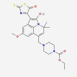 Ethyl 4-{[8-methoxy-4,4-dimethyl-2-oxo-1-(5-oxo-2-thioxo-1,3-thiazolan-4-yliden)-1,2-dihydro-4H-pyrrolo[3,2,1-IJ]quinolin-6-YL]methyl}tetrahydro-1(2H)-pyrazinecarboxylate