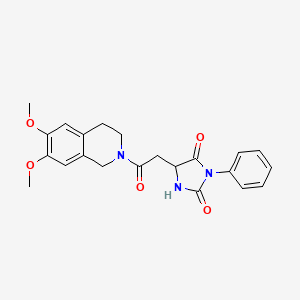 molecular formula C22H23N3O5 B11027725 5-[2-(6,7-dimethoxy-3,4-dihydroisoquinolin-2(1H)-yl)-2-oxoethyl]-3-phenylimidazolidine-2,4-dione 