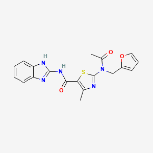 molecular formula C19H17N5O3S B11027800 2-[acetyl(furan-2-ylmethyl)amino]-N-(1H-benzimidazol-2-yl)-4-methyl-1,3-thiazole-5-carboxamide 