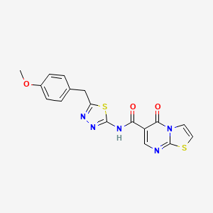 molecular formula C17H13N5O3S2 B11027855 N-[(2Z)-5-(4-methoxybenzyl)-1,3,4-thiadiazol-2(3H)-ylidene]-5-oxo-5H-[1,3]thiazolo[3,2-a]pyrimidine-6-carboxamide 