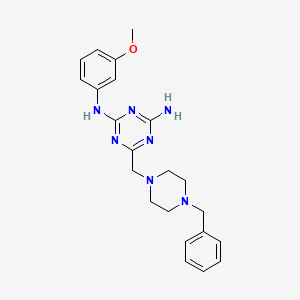 molecular formula C22H27N7O B11027990 6-[(4-benzylpiperazin-1-yl)methyl]-N-(3-methoxyphenyl)-1,3,5-triazine-2,4-diamine 