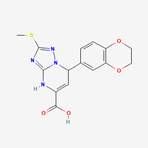 molecular formula C15H14N4O4S B11028052 7-(2,3-Dihydro-1,4-benzodioxin-6-yl)-2-(methylsulfanyl)-3,7-dihydro[1,2,4]triazolo[1,5-a]pyrimidine-5-carboxylic acid 