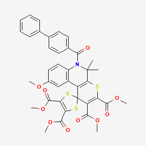 Tetramethyl 6'-(biphenyl-4-ylcarbonyl)-9'-methoxy-5',5'-dimethyl-5',6'-dihydrospiro[1,3-dithiole-2,1'-thiopyrano[2,3-c]quinoline]-2',3',4,5-tetracarboxylate