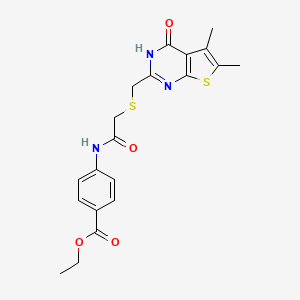 molecular formula C20H21N3O4S2 B11028135 Ethyl 4-[({[(4-hydroxy-5,6-dimethylthieno[2,3-d]pyrimidin-2-yl)methyl]sulfanyl}acetyl)amino]benzoate 