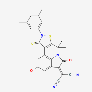 2-[9-(3,5-dimethylphenyl)-2-methoxy-7,7-dimethyl-5-oxo-10-thioxo-9,10-dihydro-7H-isothiazolo[5,4-c]pyrrolo[3,2,1-ij]quinolin-4(5H)-yliden]malononitrile