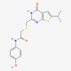 N-(4-hydroxyphenyl)-2-({[4-hydroxy-6-(propan-2-yl)thieno[2,3-d]pyrimidin-2-yl]methyl}sulfanyl)acetamide