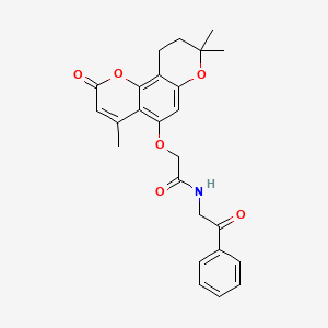 molecular formula C25H25NO6 B11028422 N-(2-oxo-2-phenylethyl)-2-[(4,8,8-trimethyl-2-oxo-9,10-dihydro-2H,8H-pyrano[2,3-f]chromen-5-yl)oxy]acetamide 