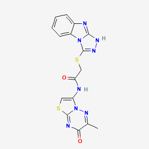 molecular formula C16H12N8O2S2 B11028454 N-(6-methyl-7-oxo-7H-[1,3]thiazolo[3,2-b][1,2,4]triazin-3-yl)-2-(9H-[1,2,4]triazolo[4,3-a]benzimidazol-3-ylsulfanyl)acetamide 