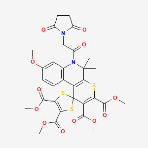 molecular formula C31H30N2O12S3 B11028582 Tetramethyl 6'-[(2,5-dioxopyrrolidin-1-yl)acetyl]-8'-methoxy-5',5'-dimethyl-5',6'-dihydrospiro[1,3-dithiole-2,1'-thiopyrano[2,3-c]quinoline]-2',3',4,5-tetracarboxylate 