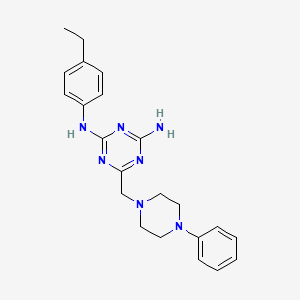 molecular formula C22H27N7 B11028604 N-(4-ethylphenyl)-6-[(4-phenylpiperazin-1-yl)methyl]-1,3,5-triazine-2,4-diamine 