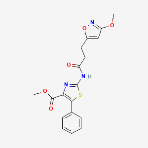 molecular formula C18H17N3O5S B11028618 Methyl 2-{[3-(3-methoxy-1,2-oxazol-5-yl)propanoyl]amino}-5-phenyl-1,3-thiazole-4-carboxylate 