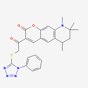 molecular formula C25H25N5O3S B11028621 6,8,8,9-tetramethyl-3-{[(1-phenyl-1H-tetrazol-5-yl)sulfanyl]acetyl}-6,7,8,9-tetrahydro-2H-pyrano[3,2-g]quinolin-2-one 