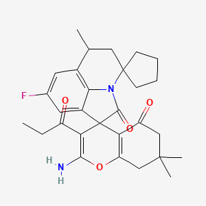 molecular formula C29H33FN2O4 B11028809 2-Amino-8'-fluoro-6',7,7-trimethyl-3-propionyl-5',6',7,8-tetrahydrodispiro[chromene-4,1'-pyrrolo[3,2,1-{IJ}]quinoline-4',1''-cyclopentane]-2',5(6{H})-dione 