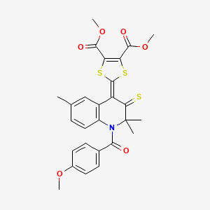 dimethyl 2-{1-[(4-methoxyphenyl)carbonyl]-2,2,6-trimethyl-3-thioxo-2,3-dihydroquinolin-4(1H)-ylidene}-1,3-dithiole-4,5-dicarboxylate