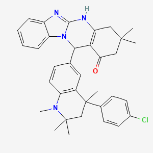 molecular formula C35H37ClN4O B11028927 12-[4-(4-chlorophenyl)-1,2,2,4-tetramethyl-1,2,3,4-tetrahydroquinolin-6-yl]-3,3-dimethyl-3,4,5,12-tetrahydrobenzimidazo[2,1-b]quinazolin-1(2H)-one 