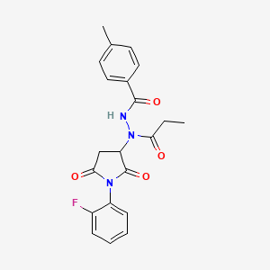 N'-[1-(2-fluorophenyl)-2,5-dioxopyrrolidin-3-yl]-4-methyl-N'-propanoylbenzohydrazide