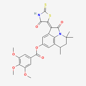 (1Z)-4,4,6-trimethyl-2-oxo-1-(4-oxo-2-thioxo-1,3-thiazolidin-5-ylidene)-1,2,5,6-tetrahydro-4H-pyrrolo[3,2,1-ij]quinolin-8-yl 3,4,5-trimethoxybenzoate