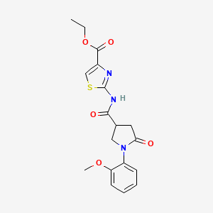 molecular formula C18H19N3O5S B11029221 Ethyl 2-({[1-(2-methoxyphenyl)-5-oxopyrrolidin-3-yl]carbonyl}amino)-1,3-thiazole-4-carboxylate 