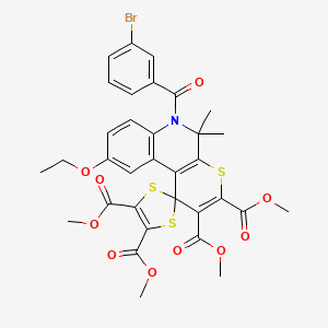 molecular formula C33H30BrNO10S3 B11029291 Tetramethyl 6'-[(3-bromophenyl)carbonyl]-9'-ethoxy-5',5'-dimethyl-5',6'-dihydrospiro[1,3-dithiole-2,1'-thiopyrano[2,3-c]quinoline]-2',3',4,5-tetracarboxylate 