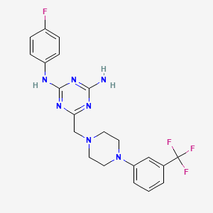 molecular formula C21H21F4N7 B11029334 N-(4-fluorophenyl)-6-({4-[3-(trifluoromethyl)phenyl]piperazin-1-yl}methyl)-1,3,5-triazine-2,4-diamine 