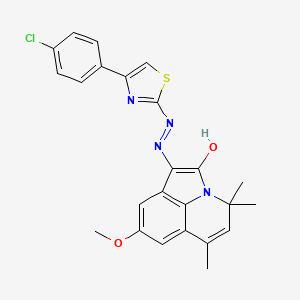 (1E)-1-{2-[4-(4-chlorophenyl)-1,3-thiazol-2-yl]hydrazinylidene}-8-methoxy-4,4,6-trimethyl-4H-pyrrolo[3,2,1-ij]quinolin-2(1H)-one