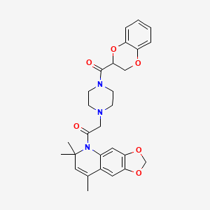 molecular formula C28H31N3O6 B11029395 2-[4-(2,3-dihydro-1,4-benzodioxin-2-ylcarbonyl)piperazin-1-yl]-1-(6,6,8-trimethyl[1,3]dioxolo[4,5-g]quinolin-5(6H)-yl)ethanone 