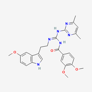 molecular formula C27H30N6O4 B11029419 N-[(E)-[(4,6-dimethylpyrimidin-2-yl)amino]{[2-(5-methoxy-1H-indol-3-yl)ethyl]amino}methylidene]-3,4-dimethoxybenzamide 