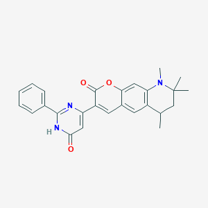 molecular formula C26H25N3O3 B11029466 6,8,8,9-Tetramethyl-3-(6-oxo-2-phenyl-1,6-dihydro-4-pyrimidinyl)-6,7,8,9-tetrahydro-2H-pyrano[3,2-G]quinolin-2-one 