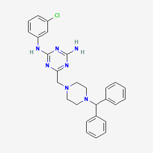 molecular formula C27H28ClN7 B11029531 N-(3-chlorophenyl)-6-{[4-(diphenylmethyl)piperazin-1-yl]methyl}-1,3,5-triazine-2,4-diamine 