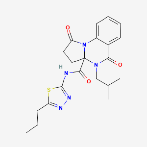 molecular formula C21H25N5O3S B11029629 4-(2-methylpropyl)-1,5-dioxo-N-[(2Z)-5-propyl-1,3,4-thiadiazol-2(3H)-ylidene]-2,3,4,5-tetrahydropyrrolo[1,2-a]quinazoline-3a(1H)-carboxamide 