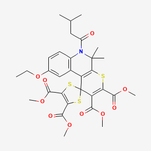 molecular formula C31H35NO10S3 B11029659 Tetramethyl 9'-ethoxy-5',5'-dimethyl-6'-(3-methylbutanoyl)-5',6'-dihydrospiro[1,3-dithiole-2,1'-thiopyrano[2,3-c]quinoline]-2',3',4,5-tetracarboxylate 