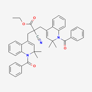 molecular formula C43H41N3O4 B11029697 Ethyl 2-cyano-3-[2,2-dimethyl-1-(phenylcarbonyl)-1,2-dihydroquinolin-4-yl]-2-{[2,2-dimethyl-1-(phenylcarbonyl)-1,2-dihydroquinolin-4-yl]methyl}propanoate 