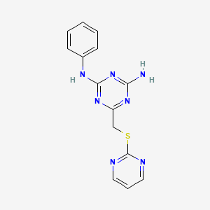 molecular formula C14H13N7S B11029786 N-Phenyl-6-(pyrimidin-2-ylsulfanylmethyl)-[1,3,5]triazine-2,4-diamine 