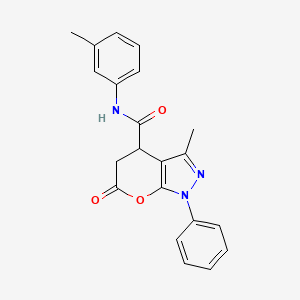 molecular formula C21H19N3O3 B11029794 3-methyl-N-(3-methylphenyl)-6-oxo-1-phenyl-1,4,5,6-tetrahydropyrano[2,3-c]pyrazole-4-carboxamide 