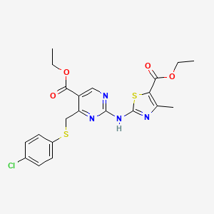 Ethyl 4-{[(4-chlorophenyl)sulfanyl]methyl}-2-{[5-(ethoxycarbonyl)-4-methyl-1,3-thiazol-2-yl]amino}pyrimidine-5-carboxylate