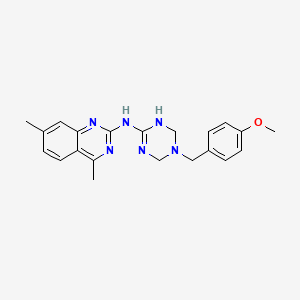 molecular formula C21H24N6O B11029883 N-[5-(4-methoxybenzyl)-1,4,5,6-tetrahydro-1,3,5-triazin-2-yl]-4,7-dimethylquinazolin-2-amine 