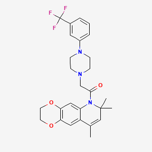 molecular formula C27H30F3N3O3 B11029924 2-{4-[3-(trifluoromethyl)phenyl]piperazin-1-yl}-1-(7,7,9-trimethyl-2,3-dihydro[1,4]dioxino[2,3-g]quinolin-6(7H)-yl)ethanone 