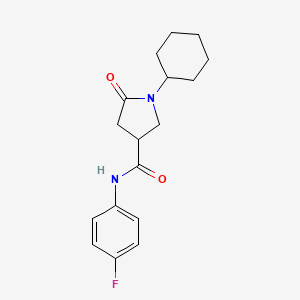 1-cyclohexyl-N-(4-fluorophenyl)-5-oxopyrrolidine-3-carboxamide