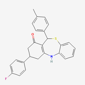 molecular formula C26H22FNOS B11030001 3-(4-fluorophenyl)-11-(4-methylphenyl)-3,4,5,11-tetrahydrodibenzo[b,e][1,4]thiazepin-1(2H)-one 