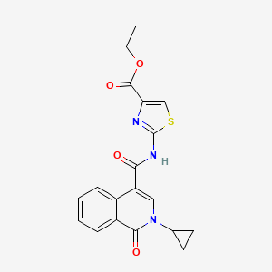 molecular formula C19H17N3O4S B11030023 Ethyl 2-{[(2-cyclopropyl-1-oxo-1,2-dihydroisoquinolin-4-yl)carbonyl]amino}-1,3-thiazole-4-carboxylate 