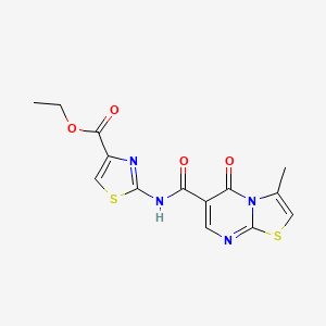 molecular formula C14H12N4O4S2 B11030155 ethyl 2-{[(3-methyl-5-oxo-5H-[1,3]thiazolo[3,2-a]pyrimidin-6-yl)carbonyl]amino}-1,3-thiazole-4-carboxylate 