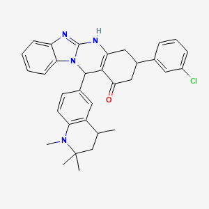 molecular formula C33H33ClN4O B11030220 3-(3-chlorophenyl)-12-(1,2,2,4-tetramethyl-1,2,3,4-tetrahydroquinolin-6-yl)-3,4,5,12-tetrahydrobenzimidazo[2,1-b]quinazolin-1(2H)-one 