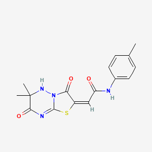 molecular formula C16H16N4O3S B11030324 (2E)-2-(6,6-dimethyl-3,7-dioxo-6,7-dihydro-5H-[1,3]thiazolo[3,2-b][1,2,4]triazin-2(3H)-ylidene)-N-(4-methylphenyl)ethanamide 