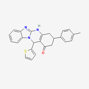 molecular formula C25H21N3OS B11030327 3-(4-methylphenyl)-12-(thiophen-2-yl)-3,4,5,12-tetrahydrobenzimidazo[2,1-b]quinazolin-1(2H)-one 