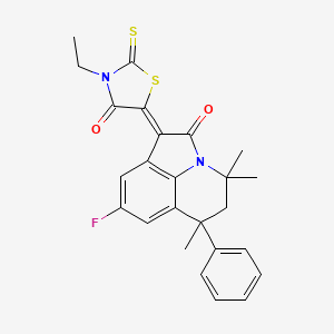 (1Z)-1-(3-ethyl-4-oxo-2-thioxo-1,3-thiazolidin-5-ylidene)-8-fluoro-4,4,6-trimethyl-6-phenyl-5,6-dihydro-4H-pyrrolo[3,2,1-ij]quinolin-2(1H)-one