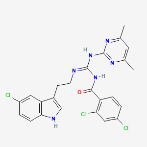 2,4-dichloro-N-{(E)-{[2-(5-chloro-1H-indol-3-yl)ethyl]amino}[(4,6-dimethylpyrimidin-2-yl)amino]methylidene}benzamide