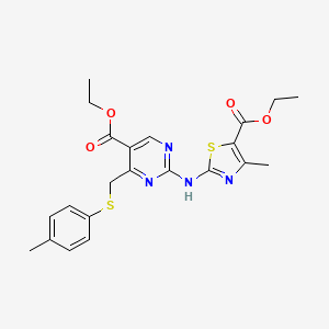 Ethyl 2-[(5-(ethoxycarbonyl)-4-{[(4-methylphenyl)sulfanyl]methyl}-2-pyrimidinyl)amino]-4-methyl-1,3-thiazole-5-carboxylate