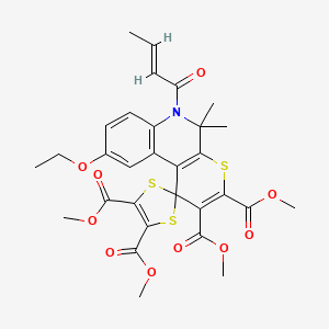 molecular formula C30H31NO10S3 B11030561 tetramethyl 6'-[(2E)-but-2-enoyl]-9'-ethoxy-5',5'-dimethyl-5',6'-dihydrospiro[1,3-dithiole-2,1'-thiopyrano[2,3-c]quinoline]-2',3',4,5-tetracarboxylate 