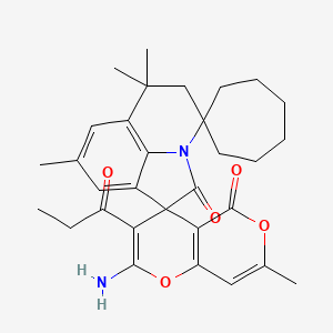 molecular formula C31H36N2O5 B11030640 2''-Amino-6',6',7'',8'-tetramethyl-3''-propionyl-5',6'-dihydro-5''H-dispiro[cycloheptane-1,4'-pyrrolo[3,2,1-IJ]quinoline-1',4''-pyrano[4,3-B]pyran]-2',5''-dione 