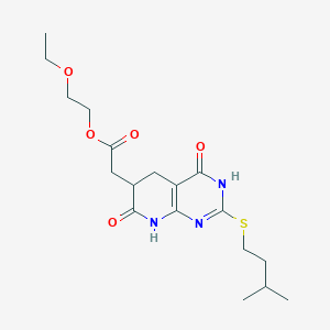 molecular formula C18H27N3O5S B11030680 2-Ethoxyethyl 2-[2-(isopentylsulfanyl)-4,7-dioxo-1,4,5,6,7,8-hexahydropyrido[2,3-D]pyrimidin-6-YL]acetate 